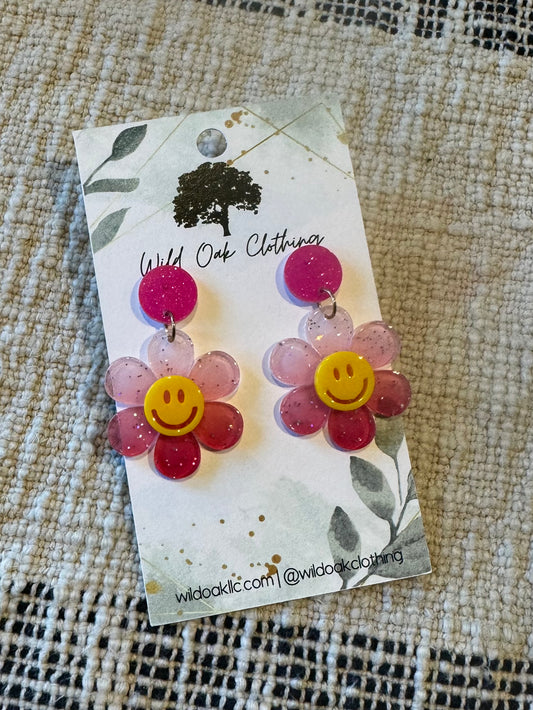 Pink and Yellow Smiley Earrings 🌸😀