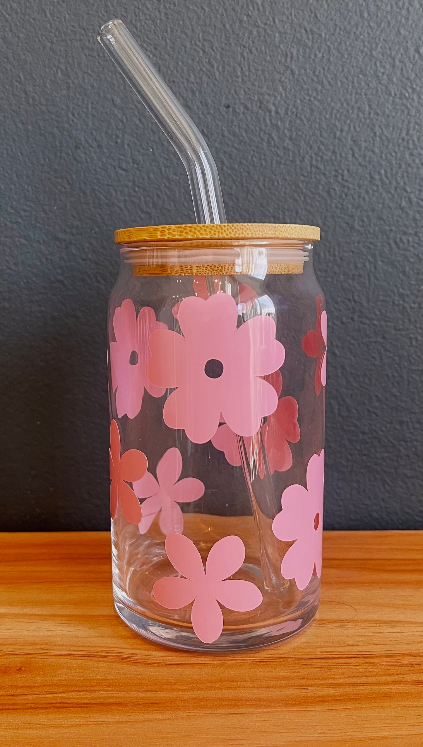 Pink Flowers Glass