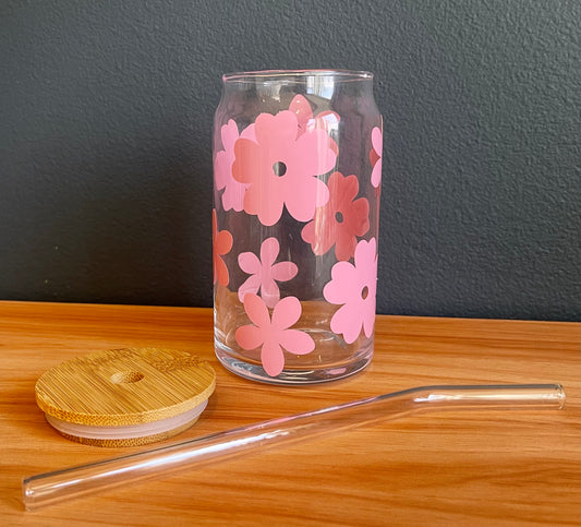 Pink Flowers Glass